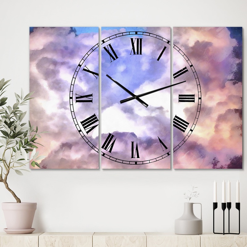 Cloud Sculpting 2 - Large Cottage Wall Clock - 3 Panels
