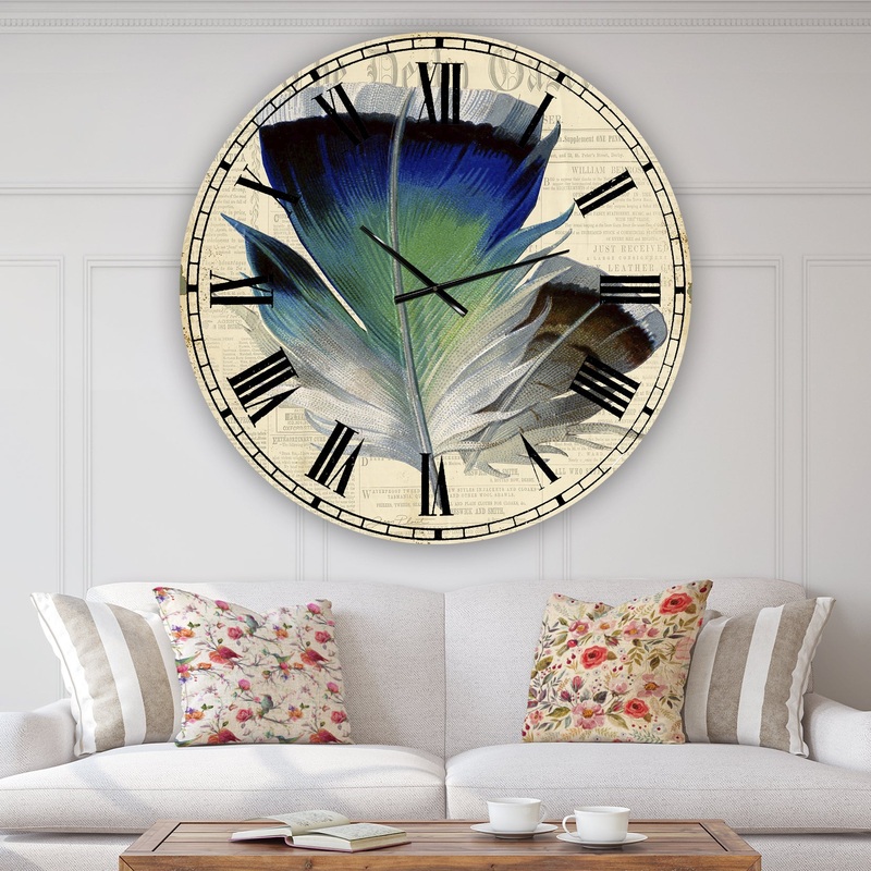 Colorful Elegant Feather I - Oversized Cottage Wall Clock