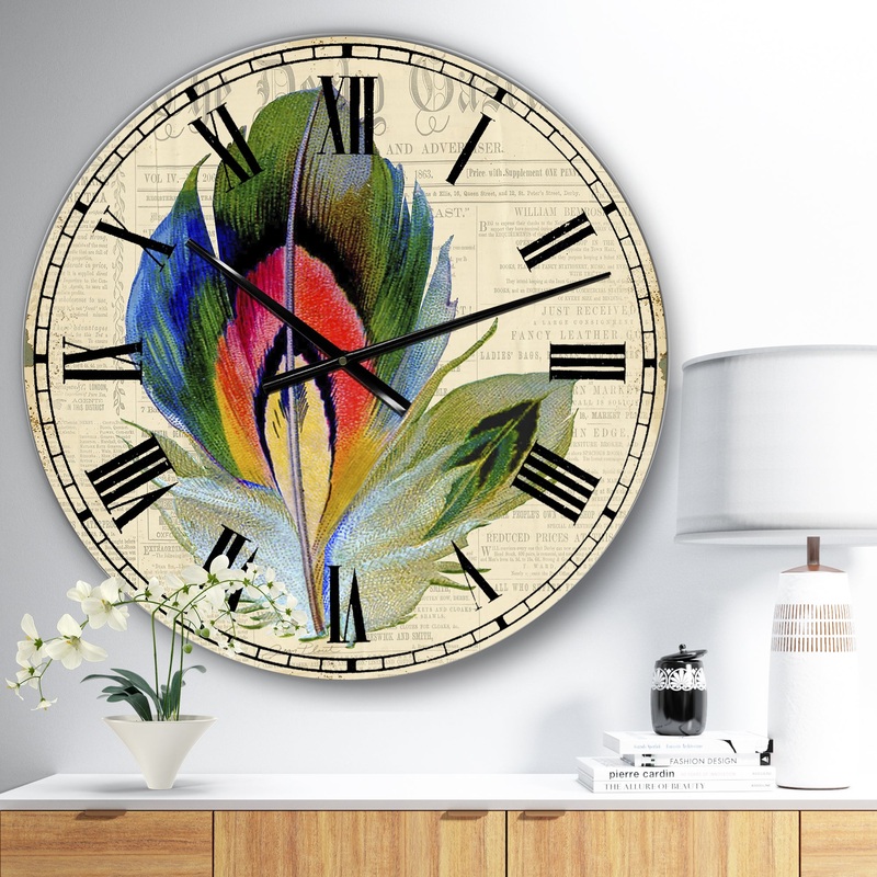 Colorful Elegant Feather II - Cottage Wall Clock