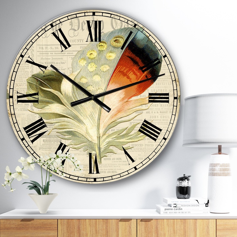 Colorful Elegant Feather IV - Large Cottage Wall Clock