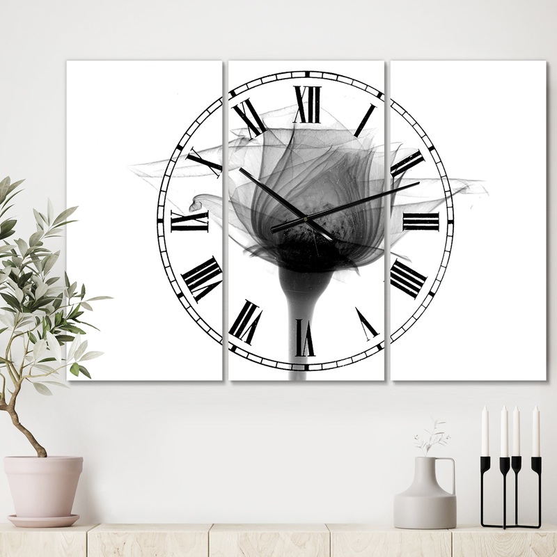 Rose #10 X-Ray - Large Cottage Wall Clock - 3 Panels