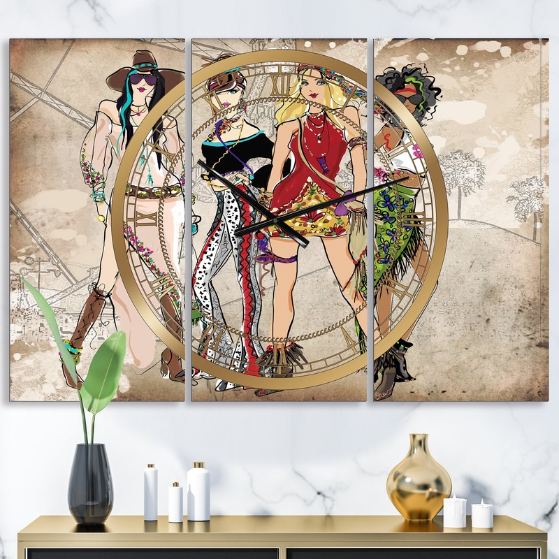 Squad Goals - Oversized Fashion Wall Clock - 3 Panels