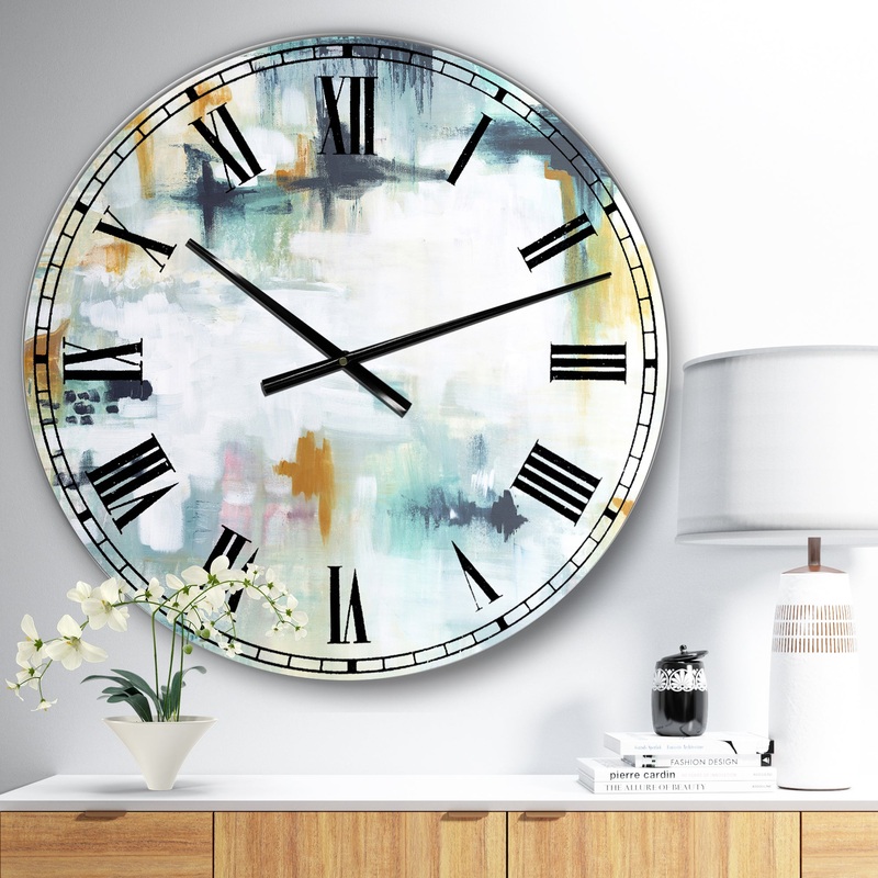 Teal And White Composition  - Large Modern Wall Clock