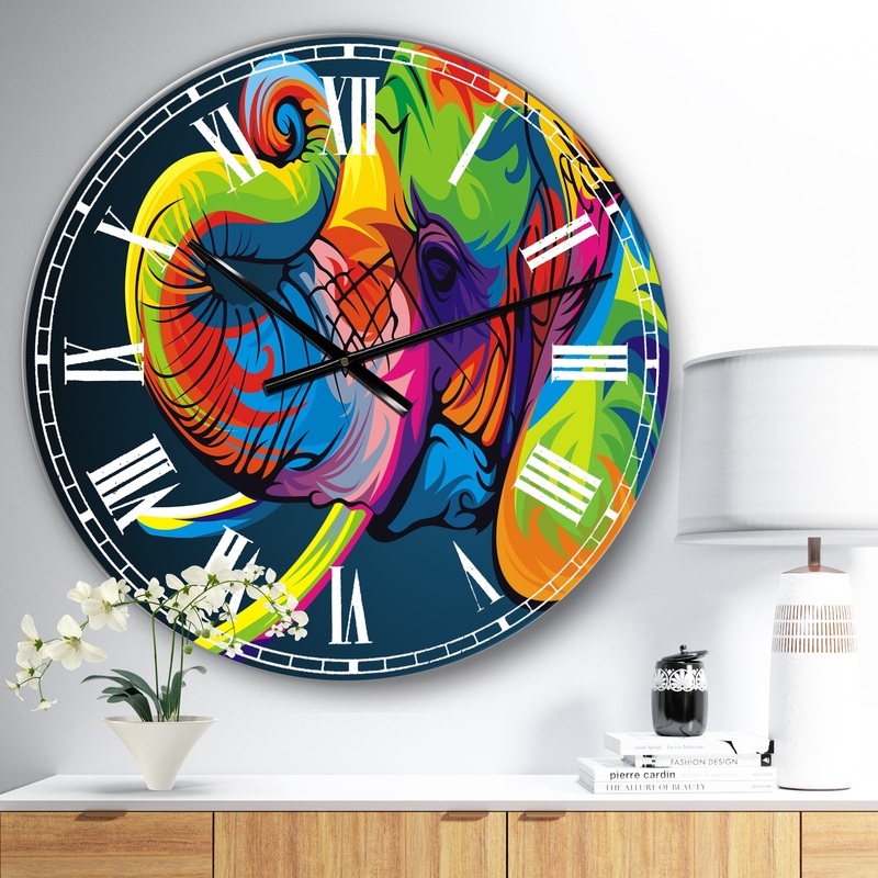 The Happy Rainbow Elephant - Modern Wall Clock