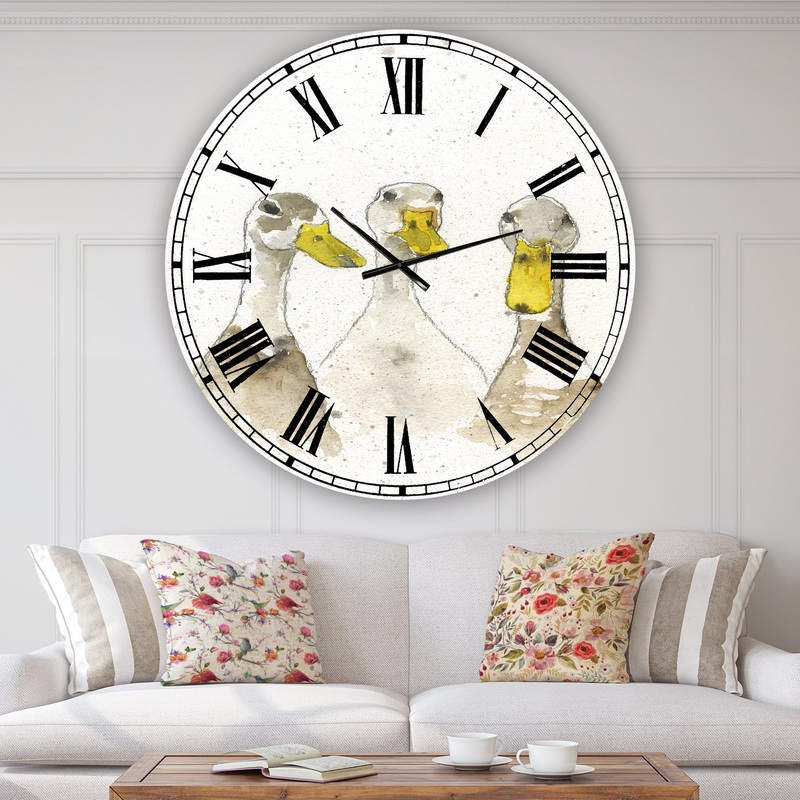 Three White Ducks - Oversized Farmhouse Wall Clock