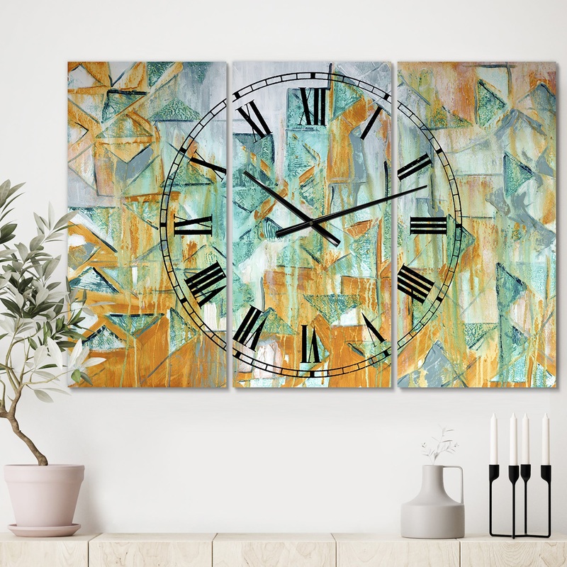 Triangular Cascade - Large Modern Wall Clock - 3 Panels