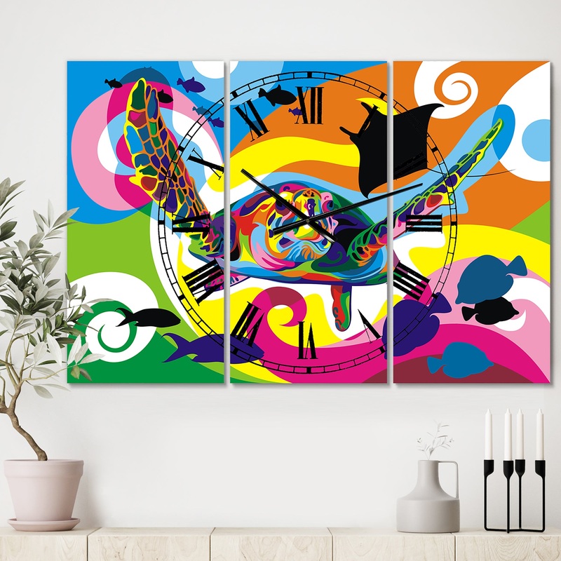 Underwater - Oversized Modern Wall Clock - 3 Panels