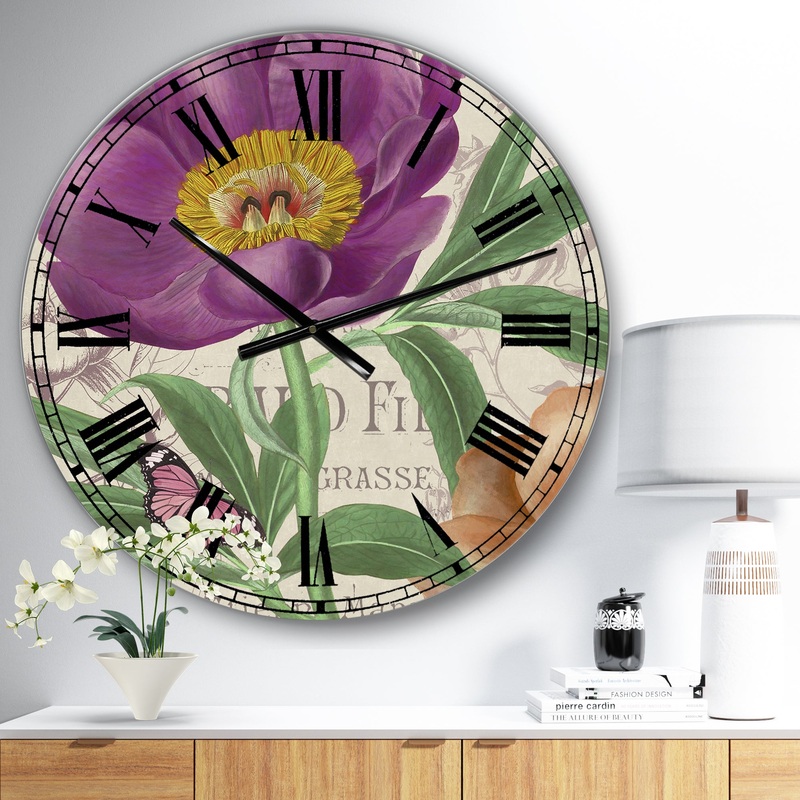 Vintage Flowers IV - Large Cottage Wall Clock