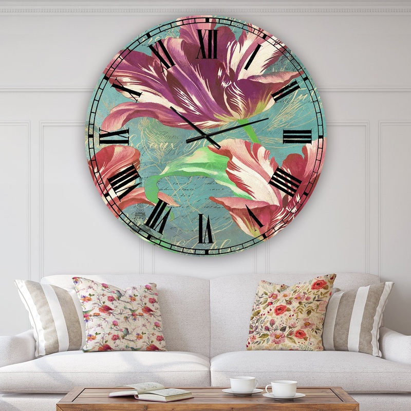 Vintage Tulips in Paris - Oversized Cottage Wall Clock