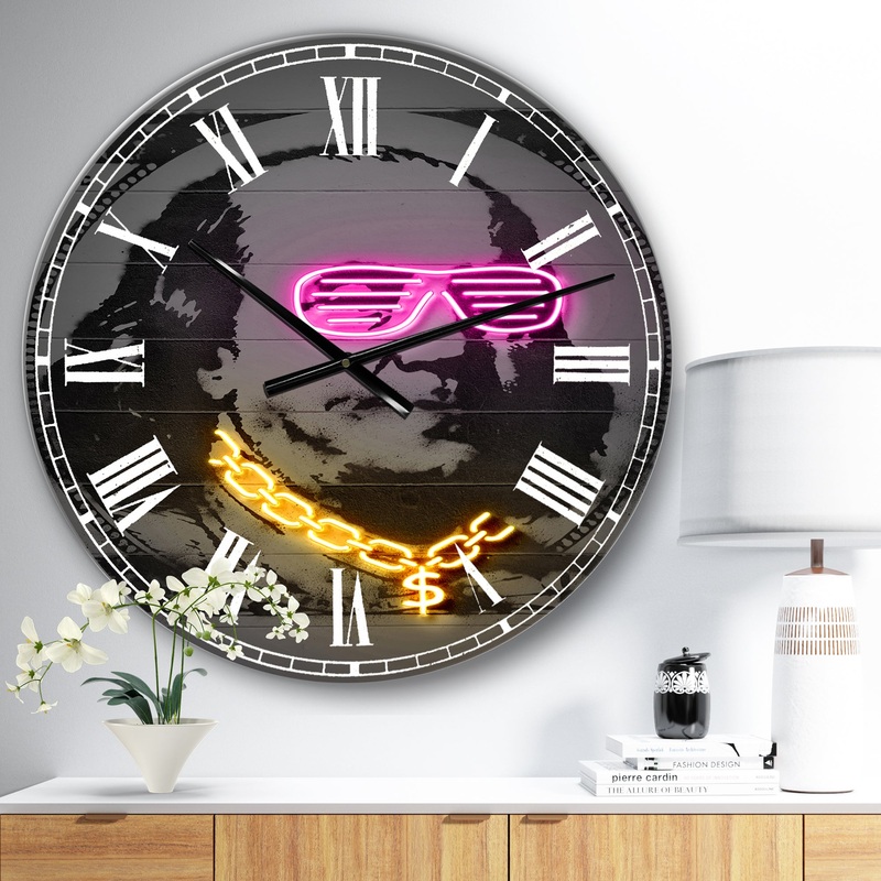Benjamin Franklin Neon Rap - Large Modern Wall Clock