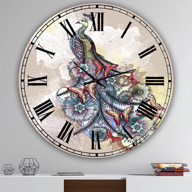 Butterfly Peacock - Oversized Cottage Wall Clock