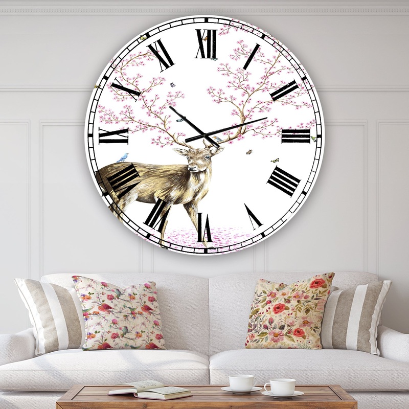 Cherry Blossom Deer - Oversized Cottage Wall Clock