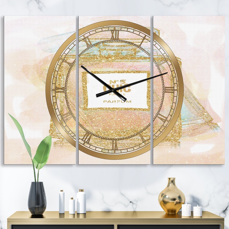 Chic Nr 5 Paris Parfum I - Large Fashion Wall Clock - 3 Panels