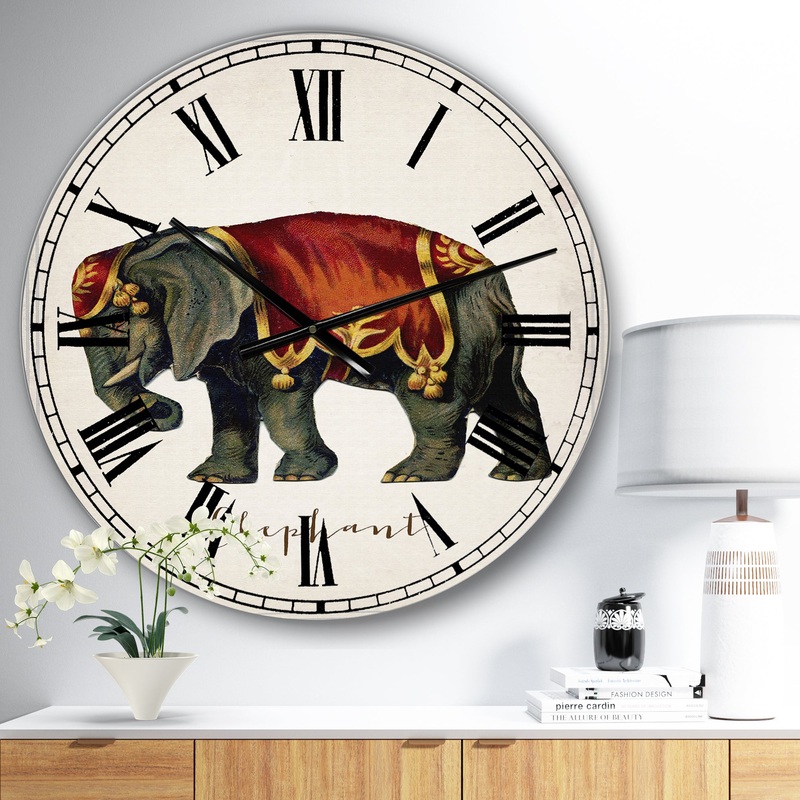 Circus Animals Elephant - Large Cottage Wall Clock