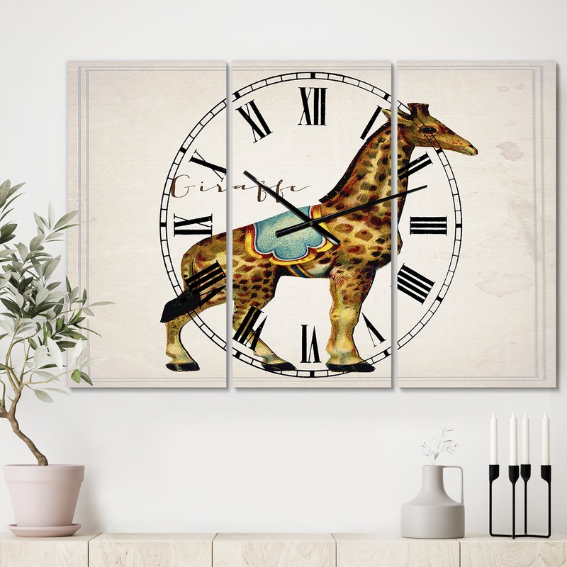 Circus Animals Giraffe - Large Cottage Wall Clock - 3 Panels