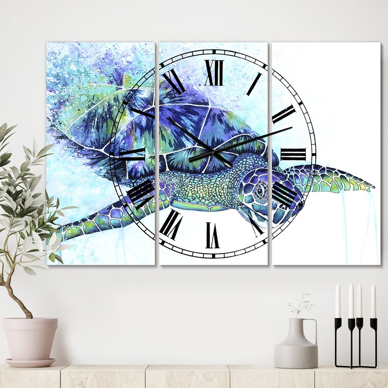 Sea Turtle - Oversized Cottage Wall Clock - 3 Panels