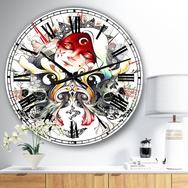 Sleeping Girl on Blossoming Skulls - Large Modern Wall Clock