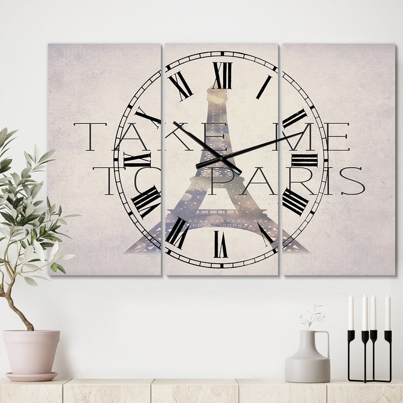 Take Me To Paris - Large Traditional Wall Clock - 3 Panels