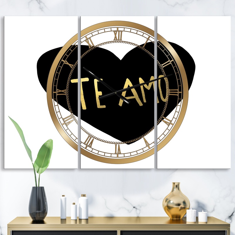 Te Amo - Large Glam Wall Clock - 3 Panels