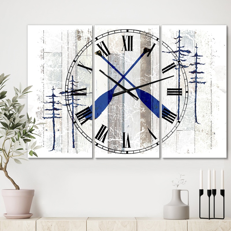The Blue Moose - Oars - Oversized Cottage Wall Clock - 3 Panels