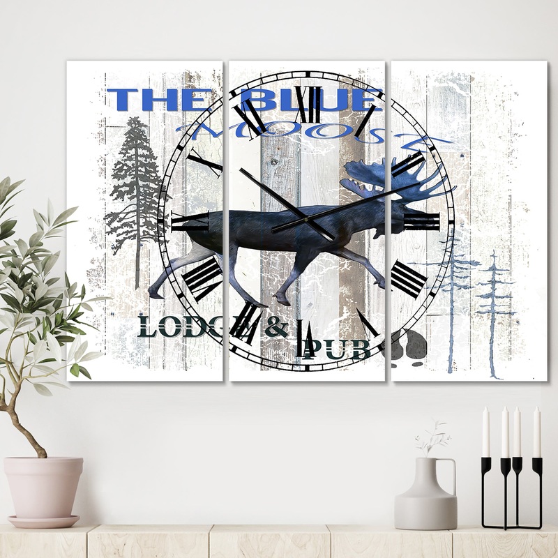 The Blue Moose - Oversized Cottage Wall Clock - 3 Panels