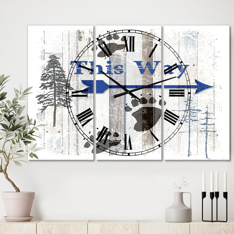 The Blue Moose - This Way II - Large Cottage Wall Clock - 3 Panels