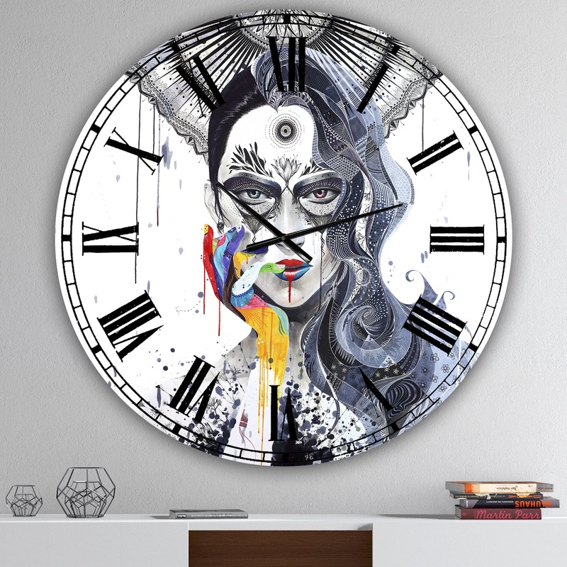 Urban Lady With Rainbow Hand - Oversized Modern Wall Clock