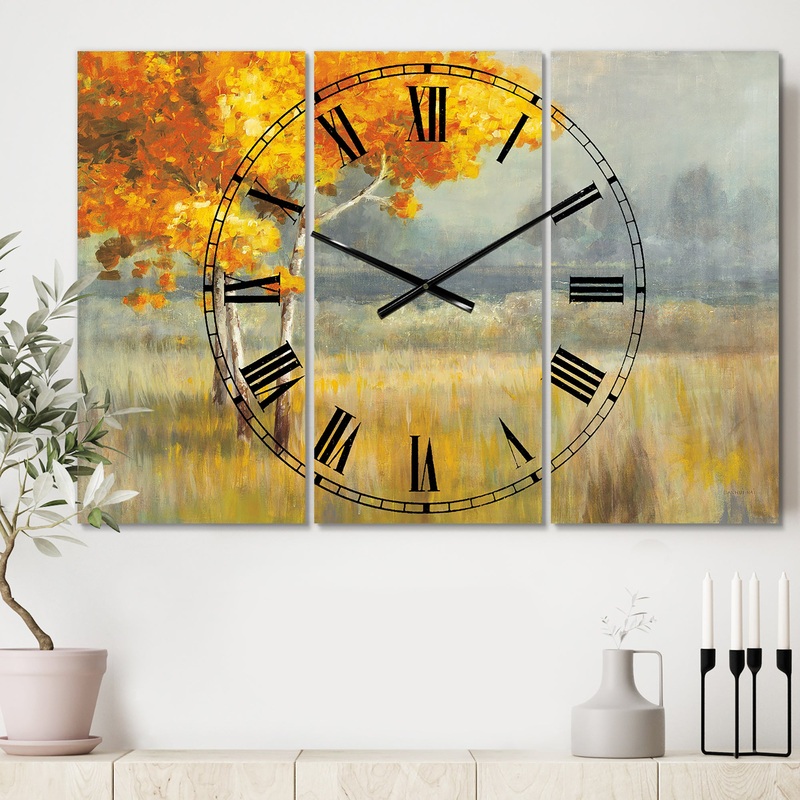 Autumn Landscape - Cottage 3 Panels Oversized Wall CLock