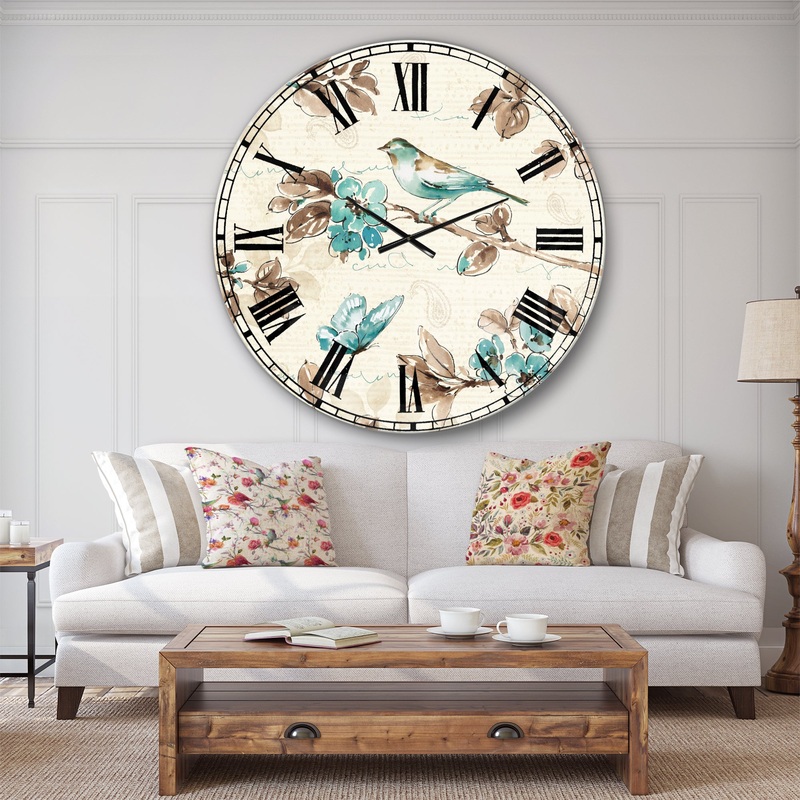 Beige Bird Wings - Cottage Large Wall CLock