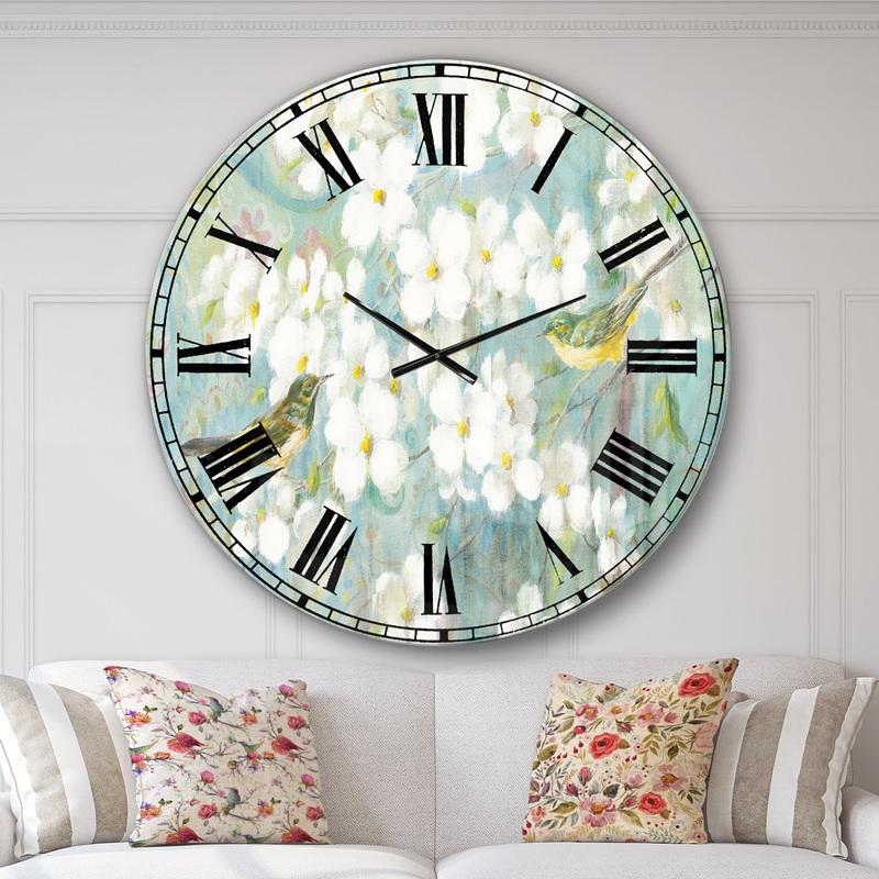 Birds on Blossom - Traditional Large Wall CLock