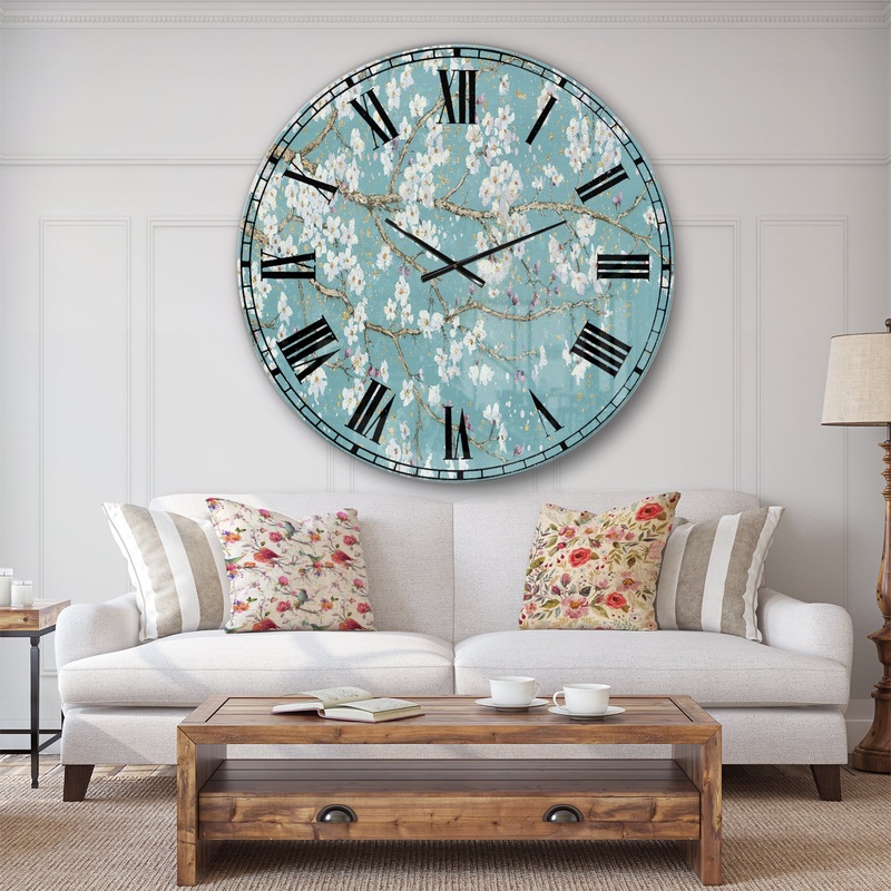 Blue April Tree - Traditional Large Wall CLock