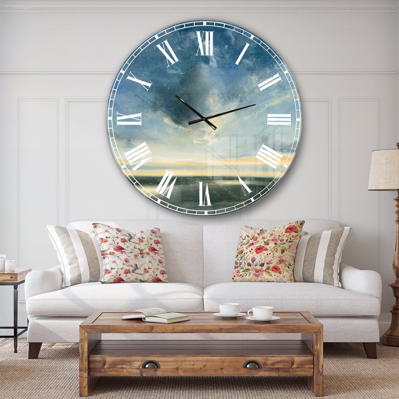 Blue Coastal Sunrise - Landscape & Nature Large Wall CLock