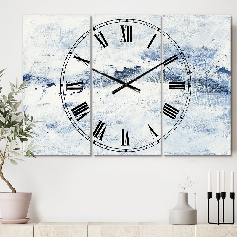 Blue Wipe Out - Cottage 3 Panels Oversized Wall CLock