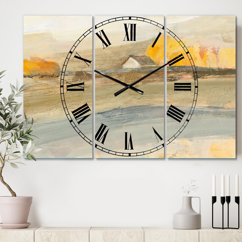 Coming on Farmhouse Landscape - Cottage 3 Panels Large Wall CLock