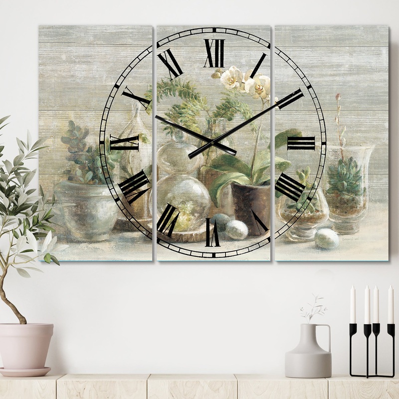 Composition of Orchids - Cottage 3 Panels Oversized Wall CLock