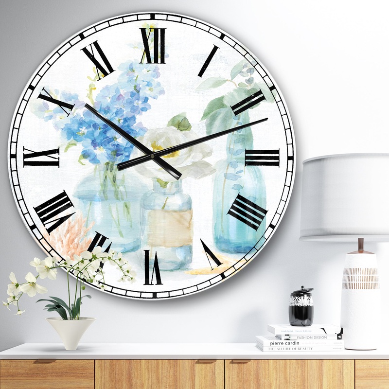 Cottage Florals II - Farmhouse Large Wall CLock
