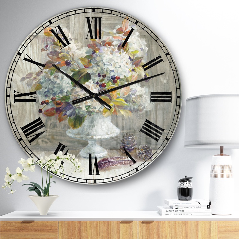 Rustic Florals White - Cabin & Lodge Oversized Wall CLock