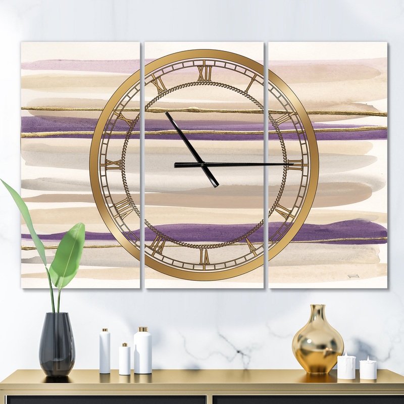 Shape of Glam Purple I - Glam 3 Panels Oversized Wall CLock