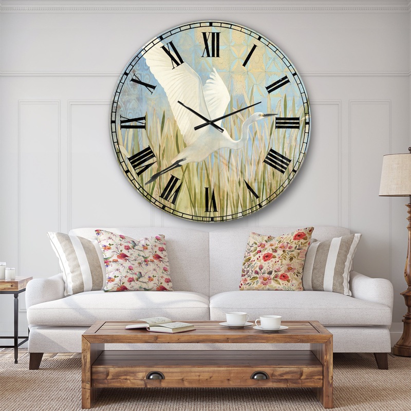 Snowy Egret in Flight vII - Farmhouse Wall CLock