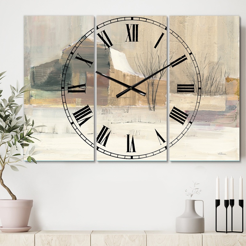 The Gray Barn Jartop 'Winter on the Farmhouse - 3-panel Oversized Metal Clock