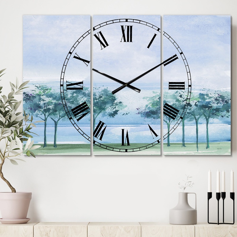 Tree Across the Lake - Cottage 3 Panels Large Wall CLock