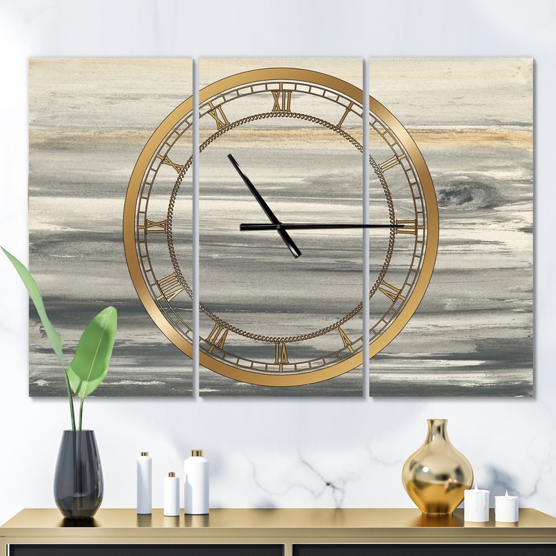 watercolor colorfields II - Glam 3 Panels Oversized Wall CLock