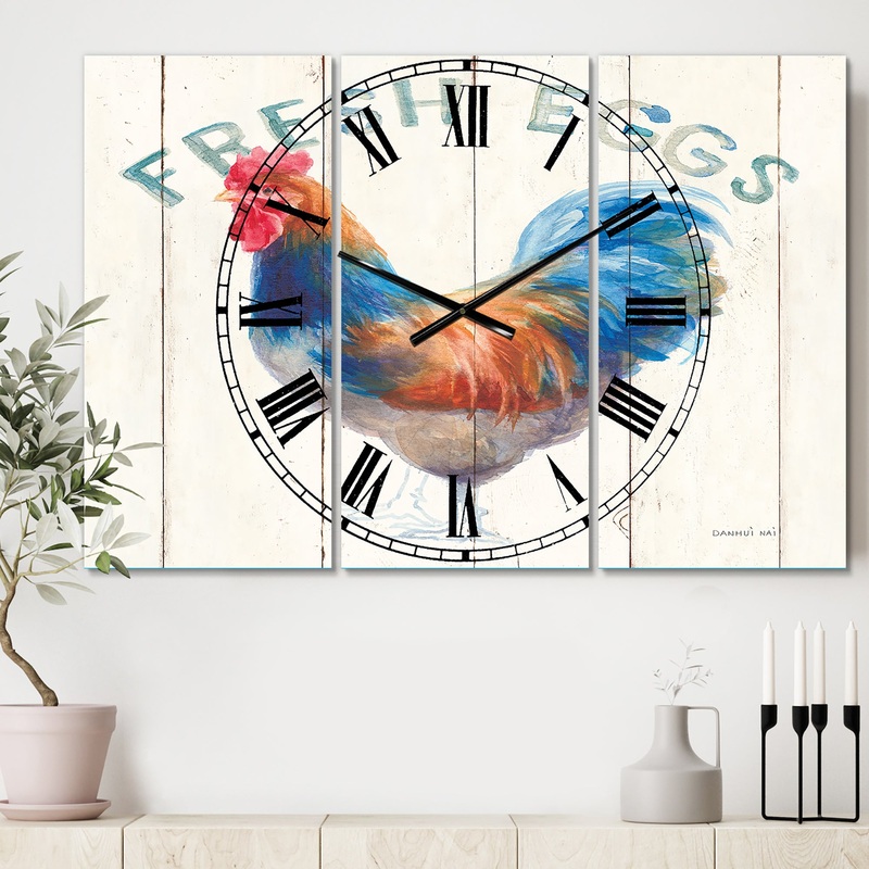 Wood Farm Roaster II - Cottage 3 Panels Oversized Wall CLock
