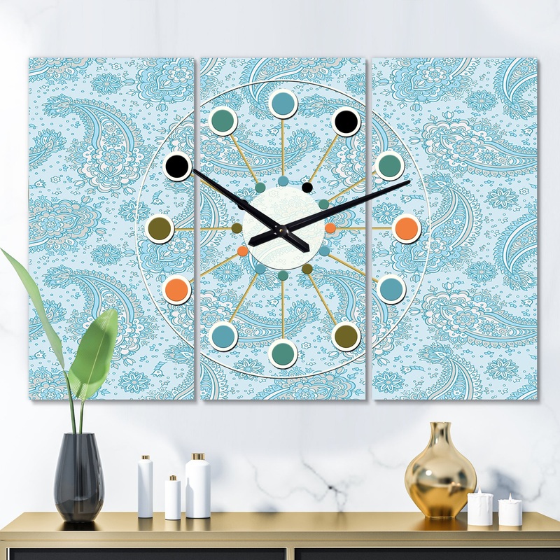 Asian Floral Paisley - Oversized Mid-Century wall clock - 3 Panels