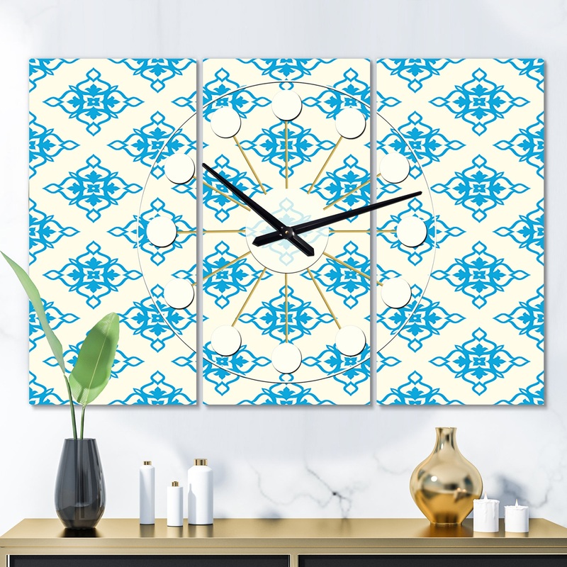 Retro Ornamental Pattern I - Oversized Mid-Century wall clock - 3 Panels
