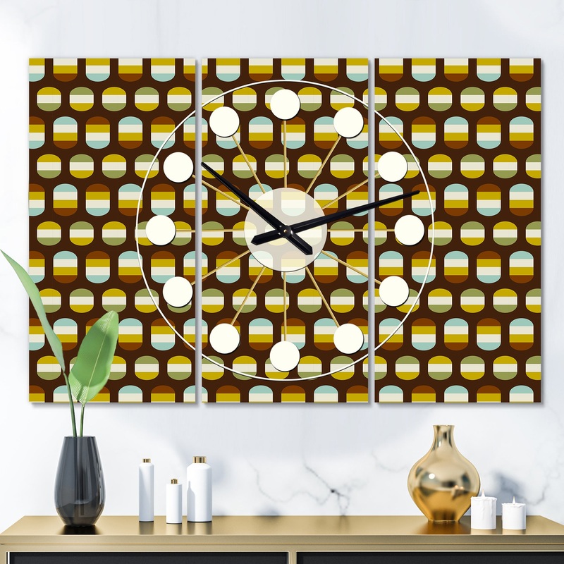 Retro Polka dots - Oversized Mid-Century wall clock - 3 Panels