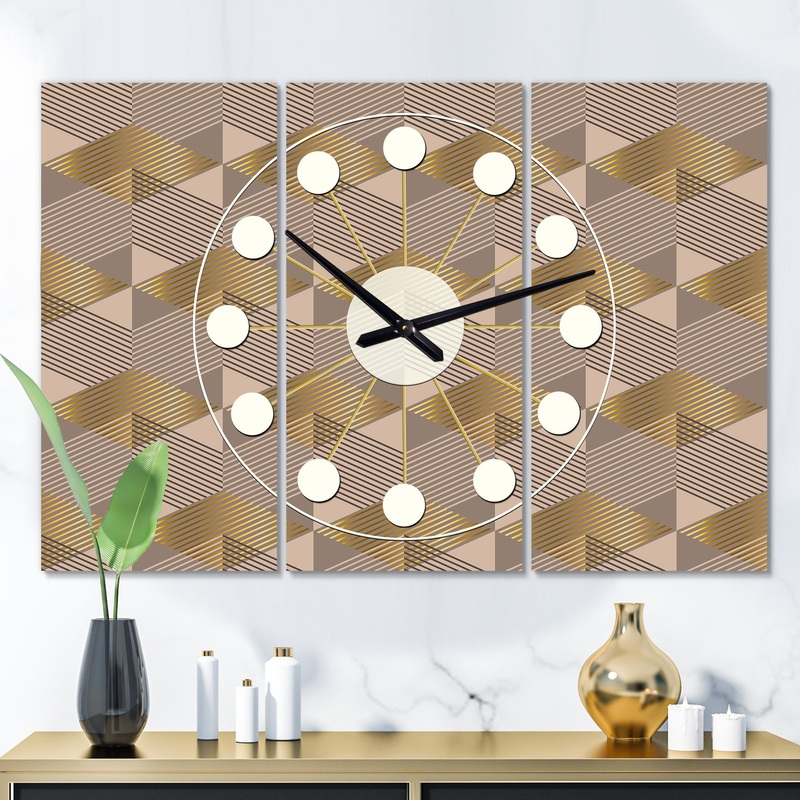 Retro Square Design VI - Oversized Mid-Century wall clock - 3 Panels