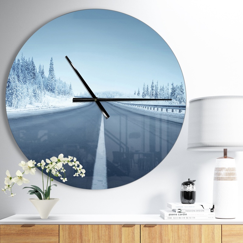 Road in winter forest - Oversized Landscapes Wall CLock