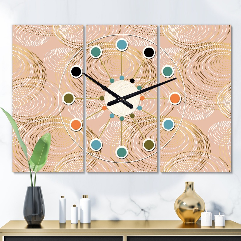 Rose Gold Abstract Geometry Luxury - Oversized Mid-Century wall clock - 3 Panels