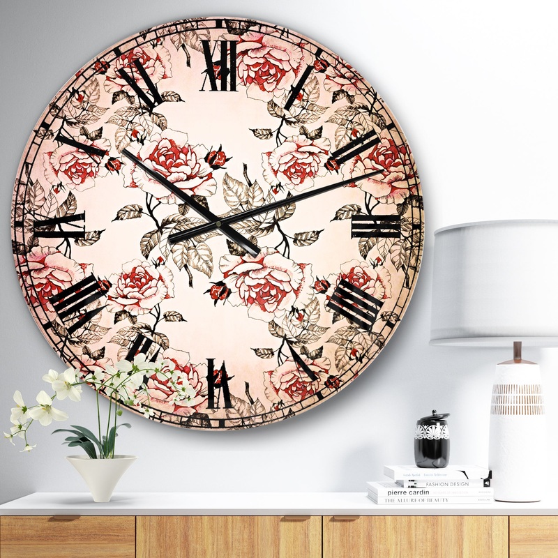 Seamless pattern with red roses - Floral Oversized Wall CLock